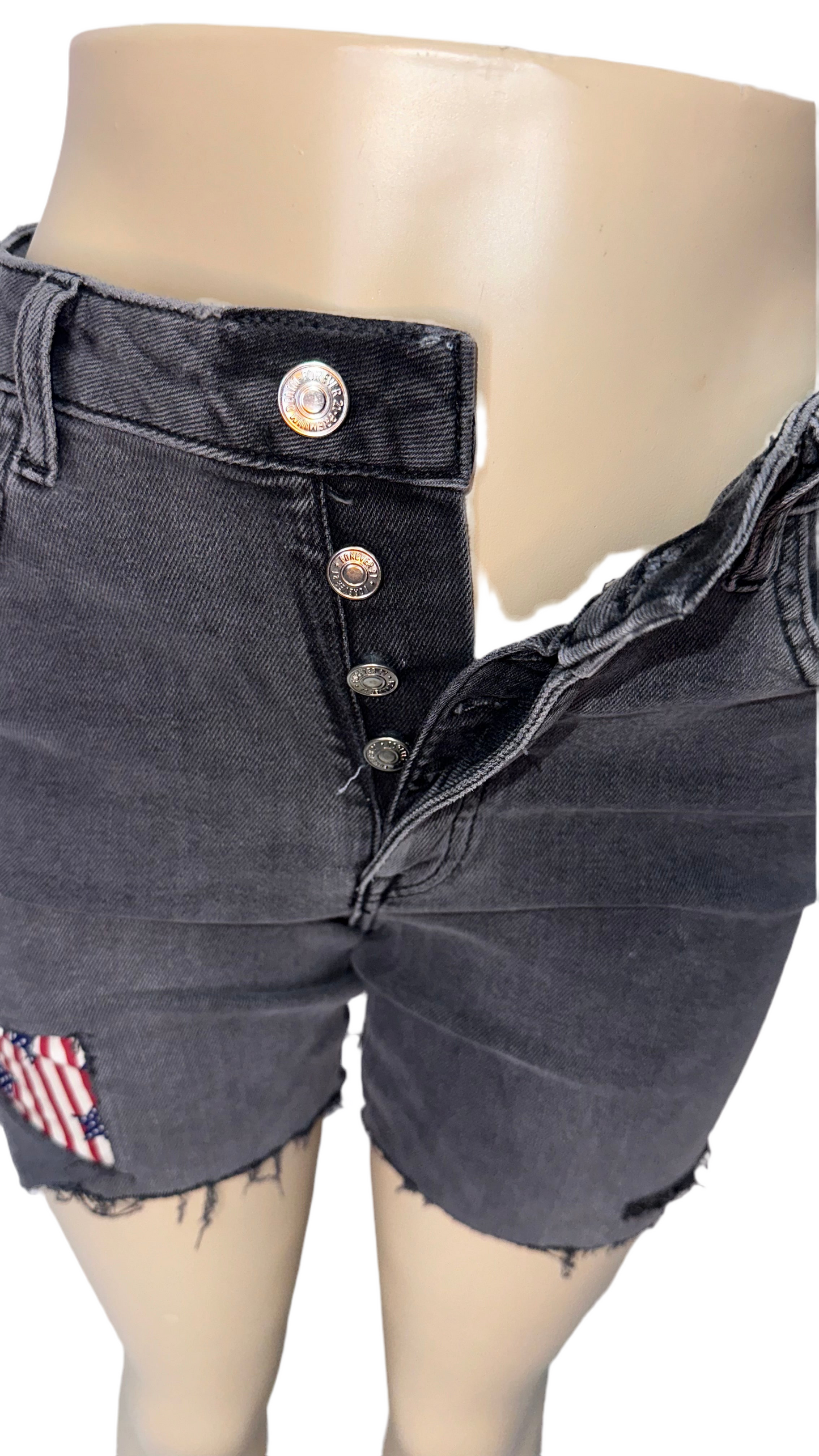 Gray jean shorts with American flag patch 