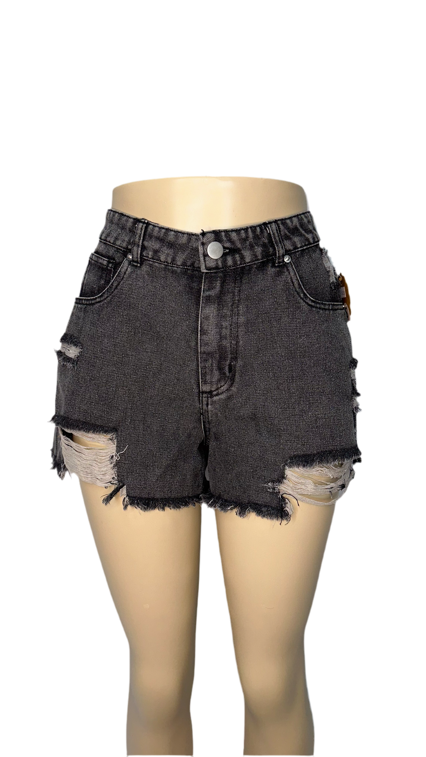 Dark gray ripped, jean shorts 