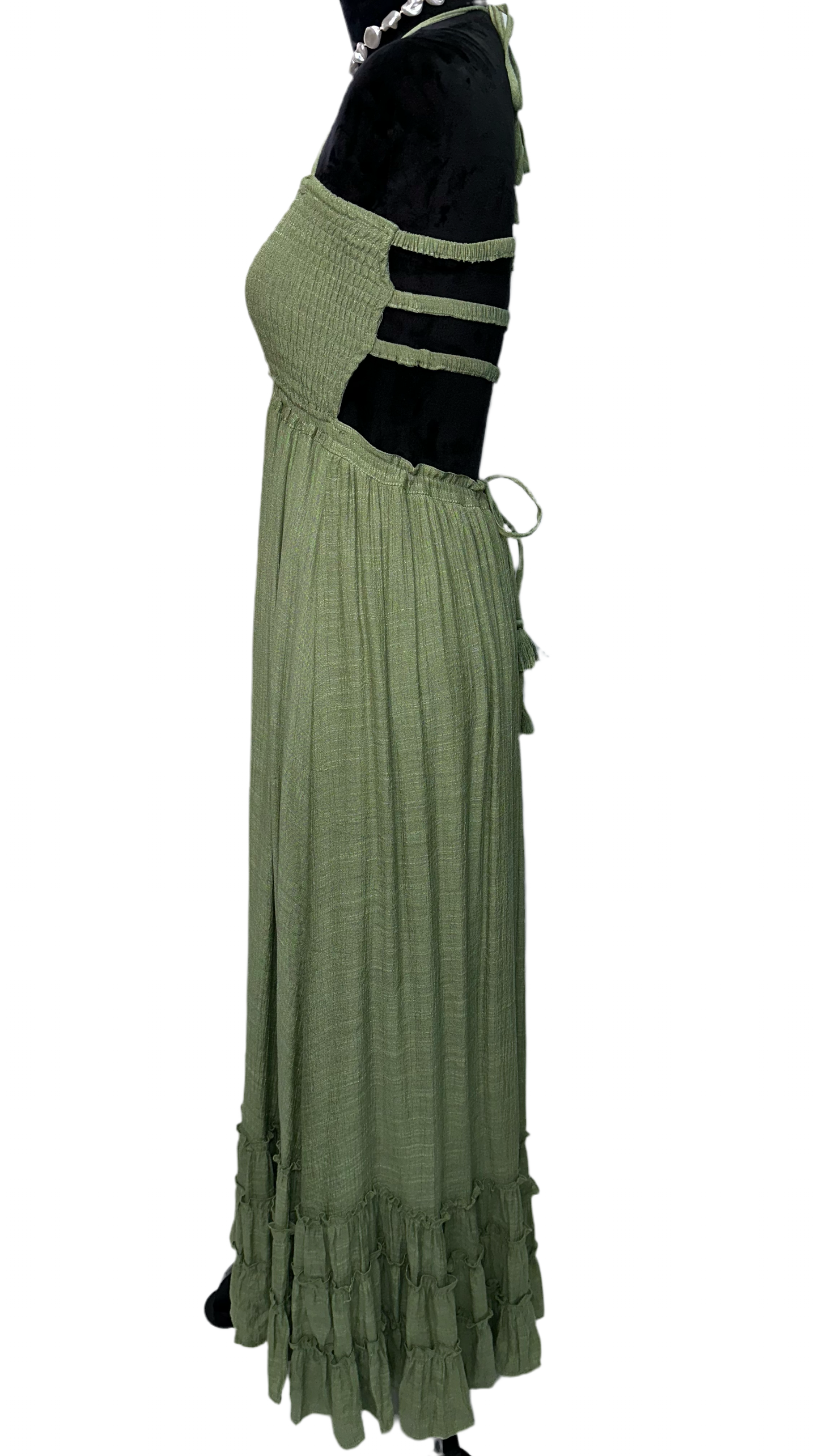 Maxi green open back dress