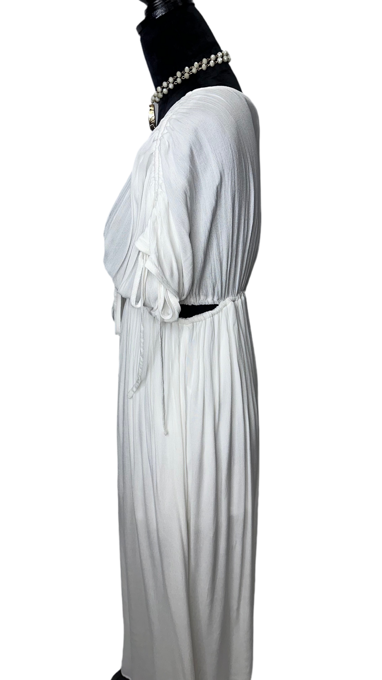 Maxi V neckline ruffled white dress 
