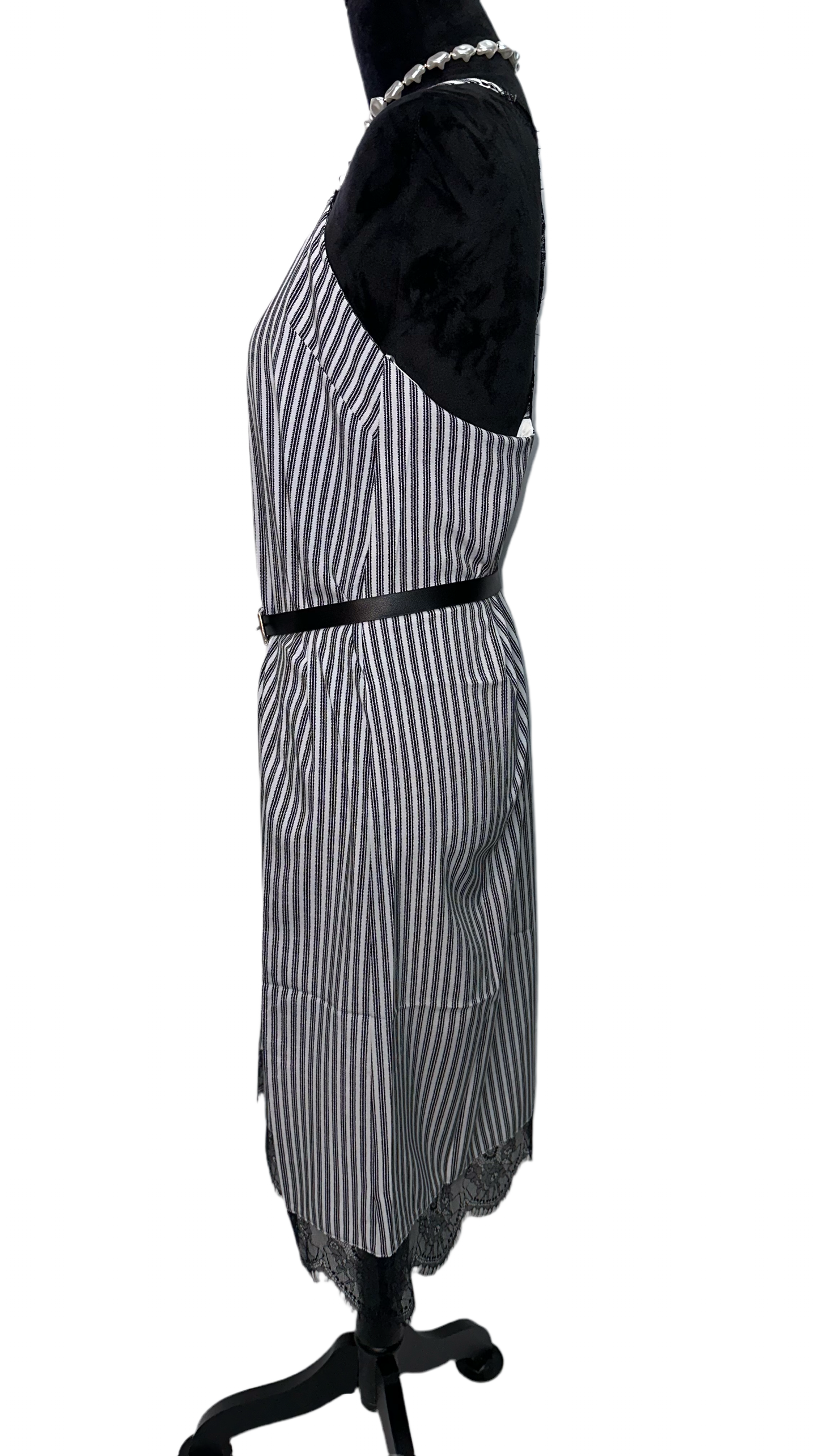 Midi black and white striped lace dress 