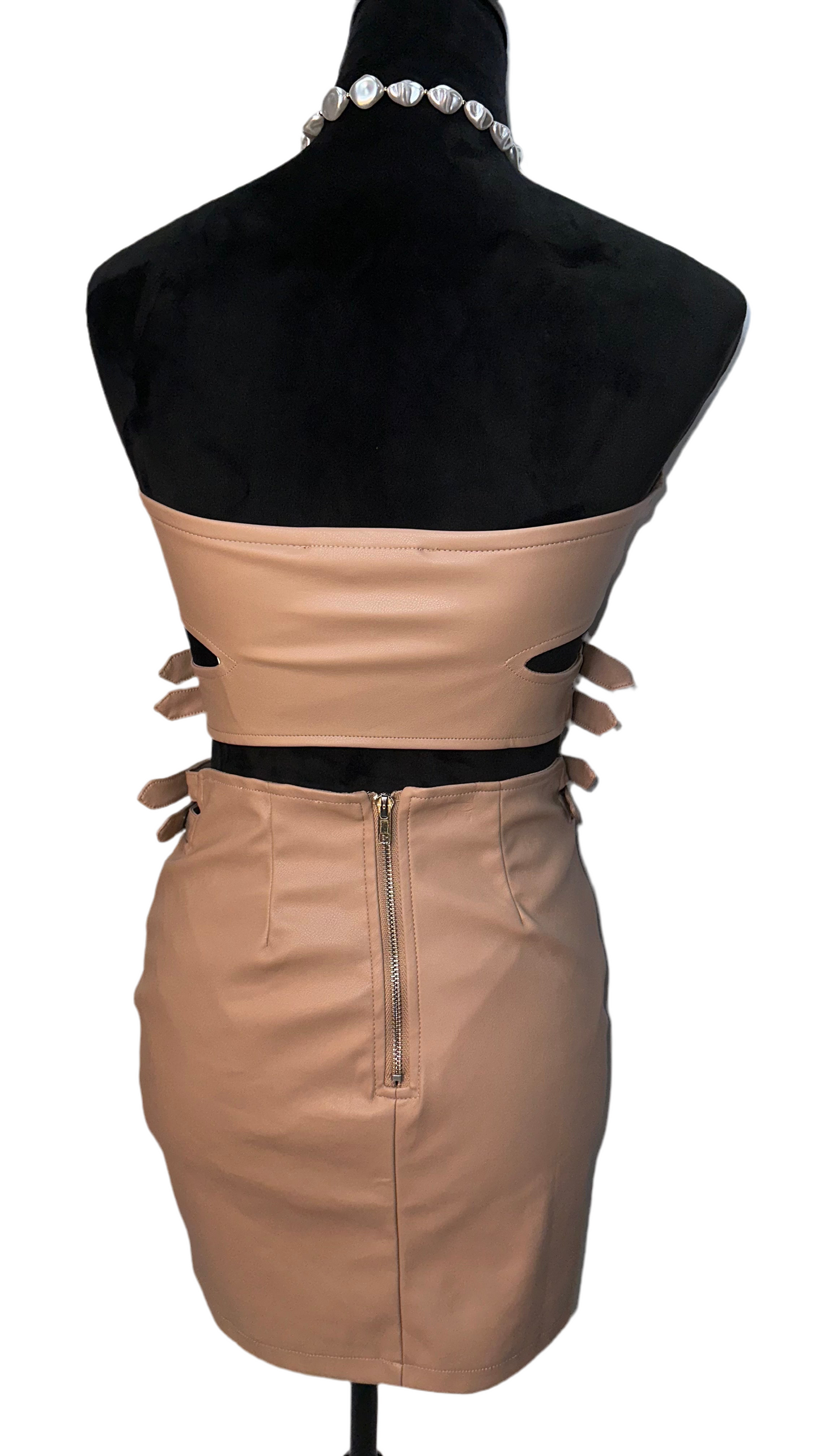Leather Light pink two piece skirt and tube top 