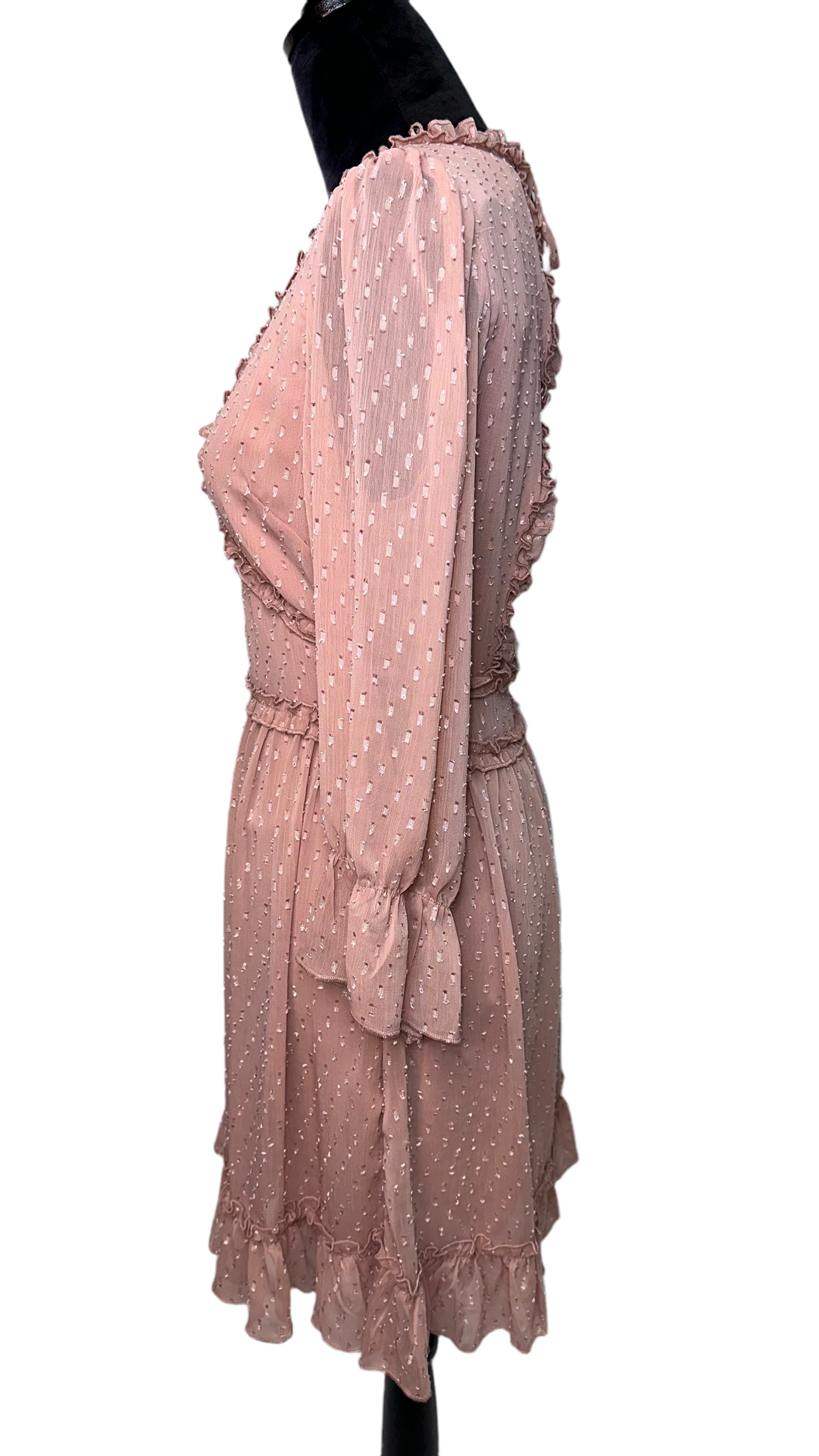 mauve long sleeve v neck dress