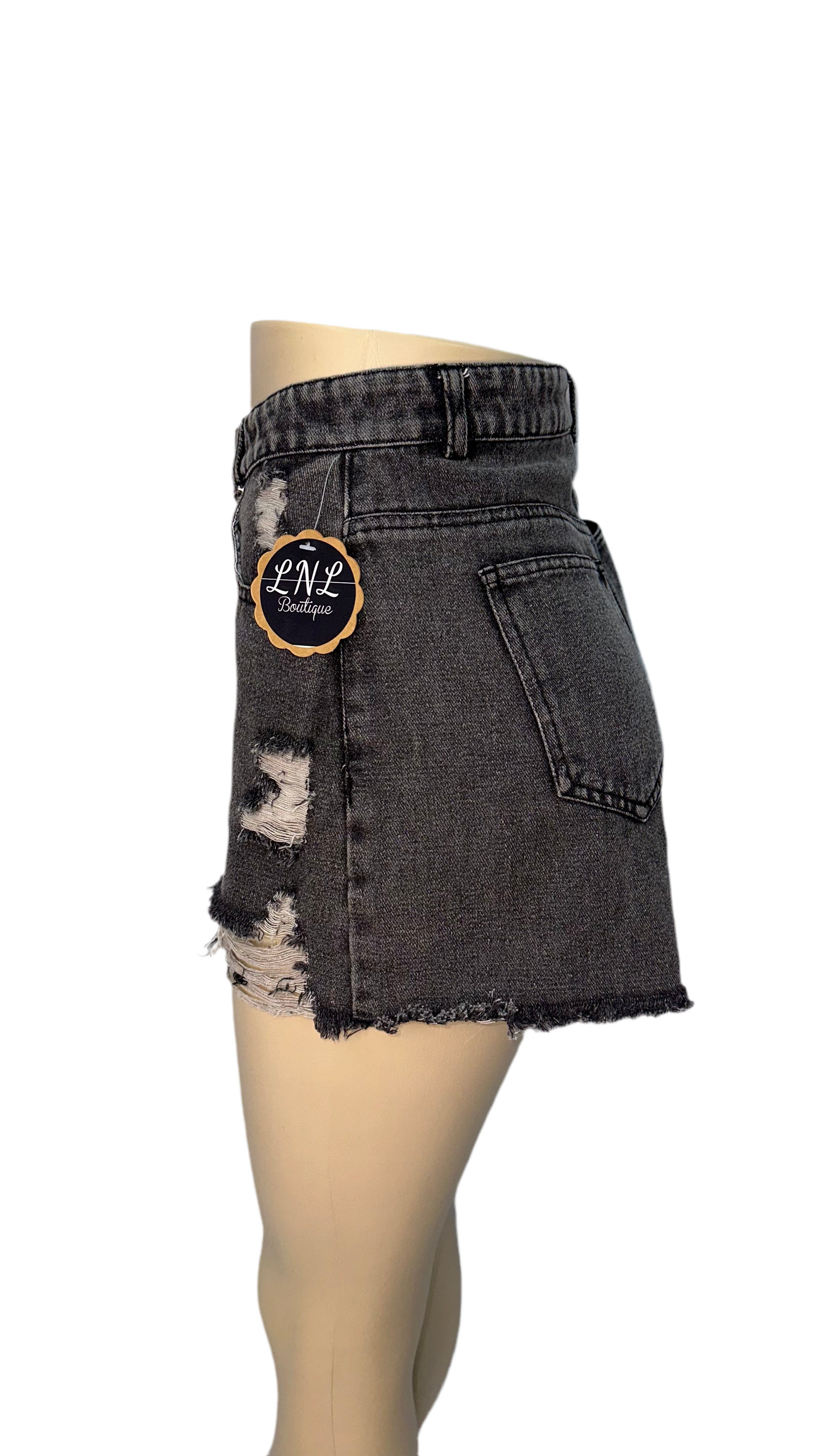 Dark gray ripped, jean shorts 
