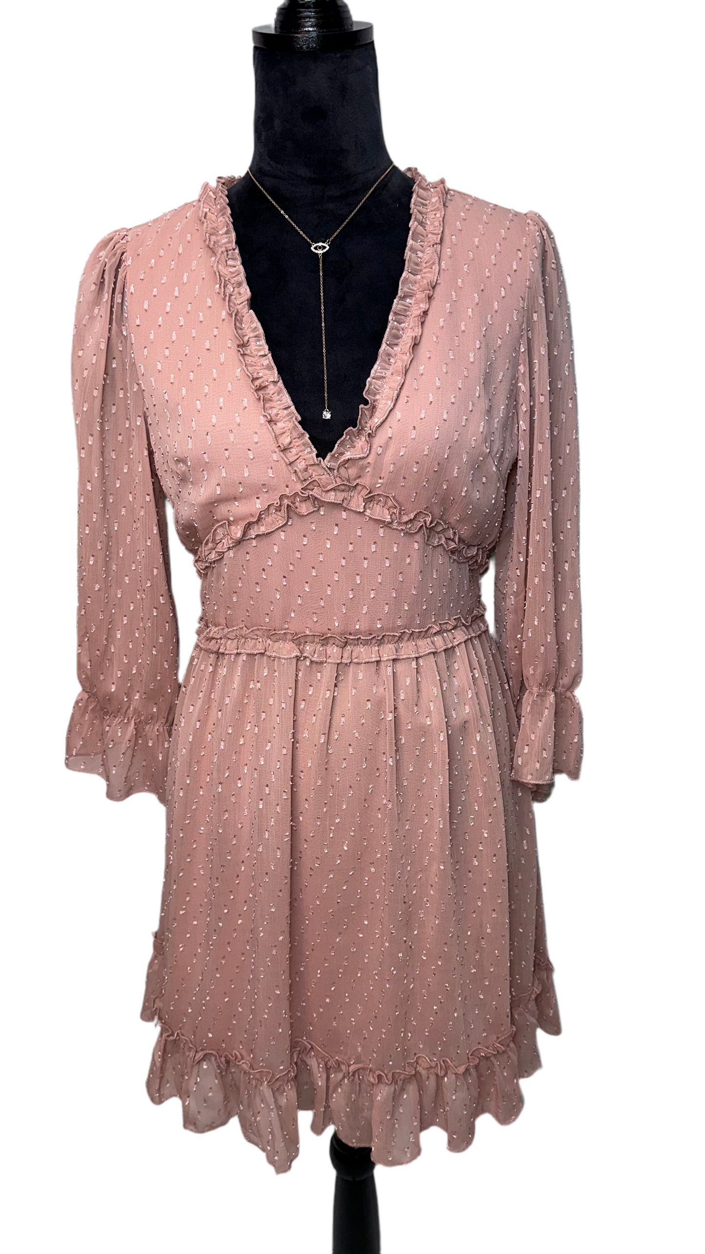 mauve long sleeve v neck dress