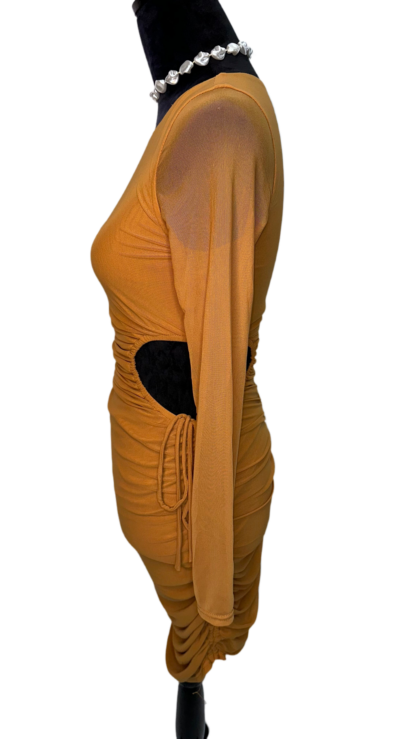 Short orange mesh sleeved Dress