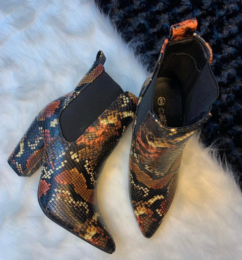 Snake print booties