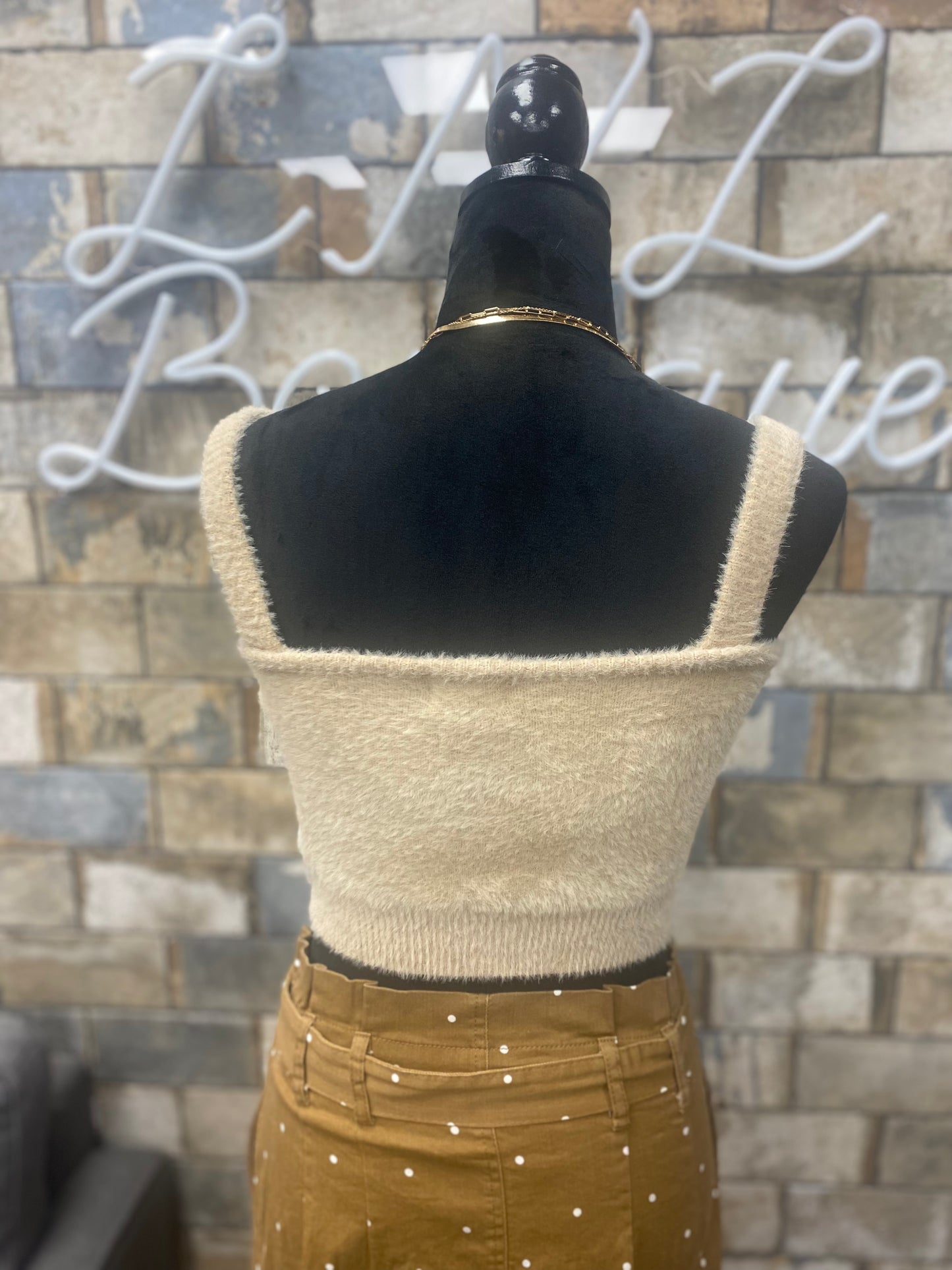 Fuzzy creme crop tank top