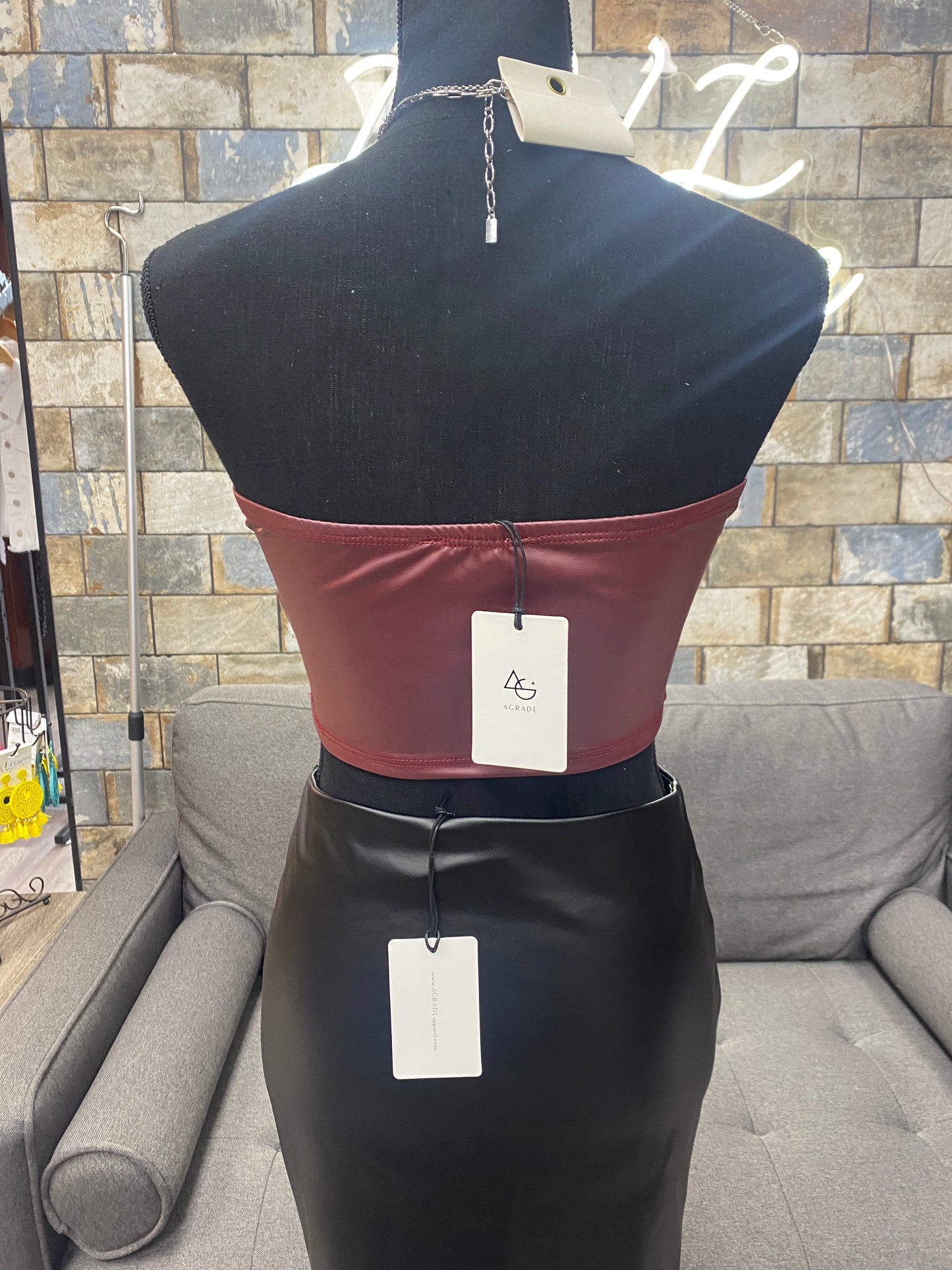 Red leather tube top