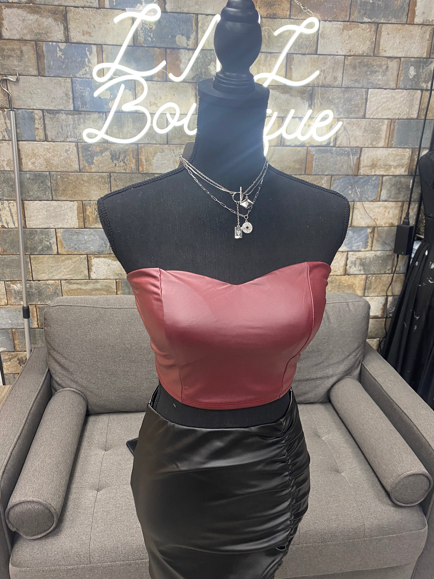 Red leather tube top