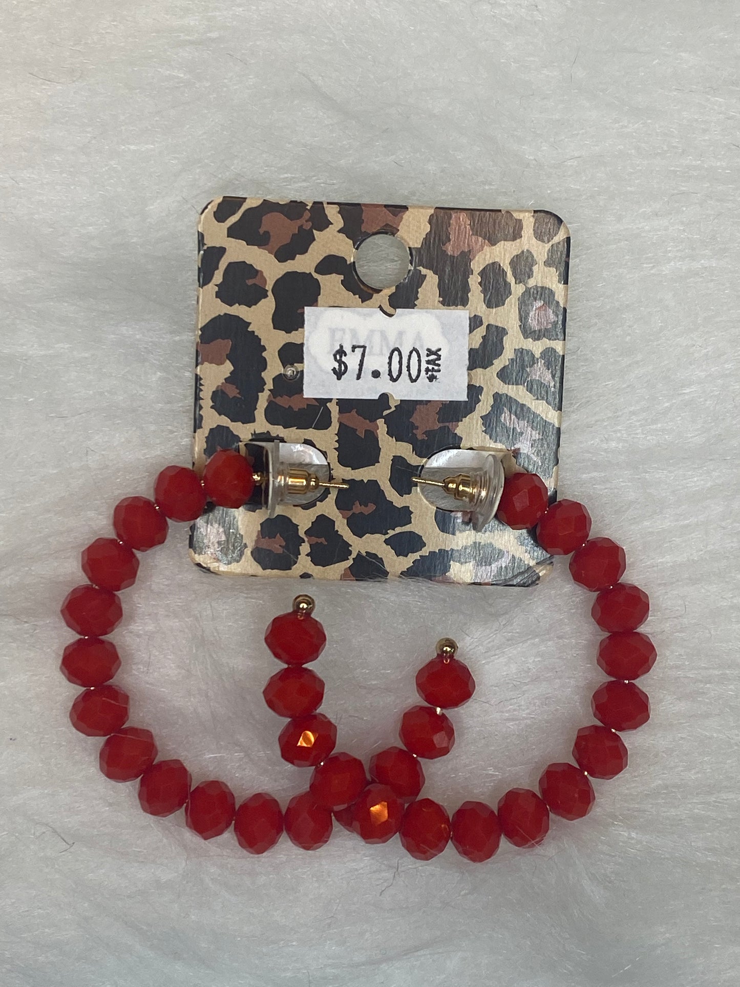 Red bead hoop earrings