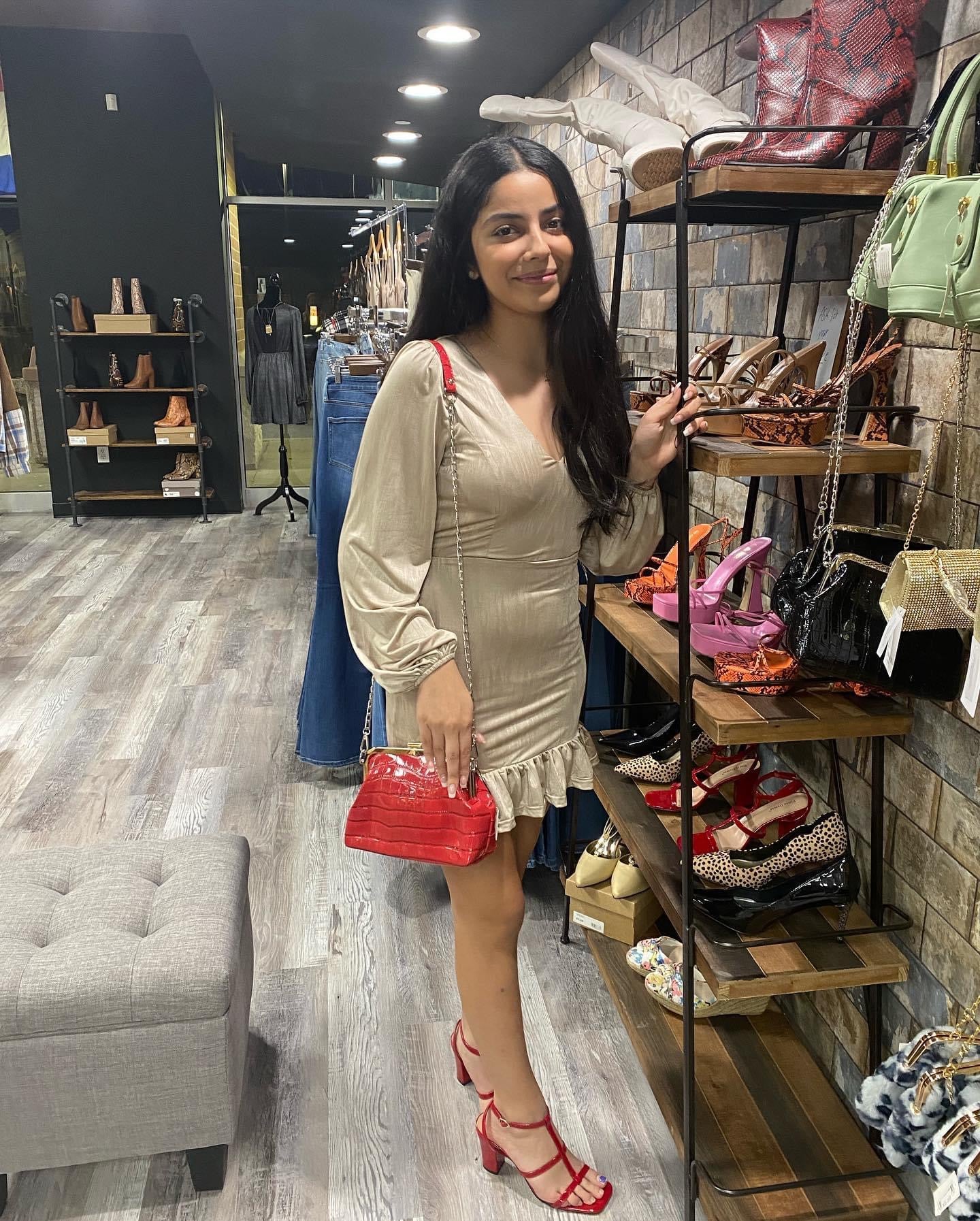 Long sleeve open back nude dress